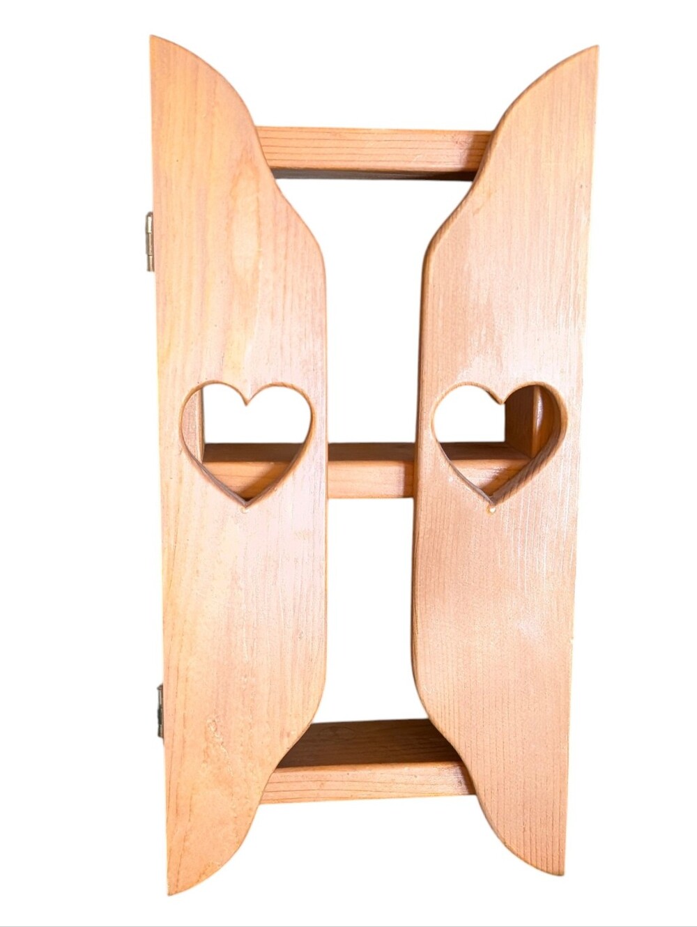 Wooden Heart Cutout Wall Shelf Natural Pine Hooks Doors Farmhouse Country Decor